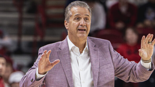 Arkansas Razorbacks coach John Calipari on the sidelines during game with the Southern Jaguars