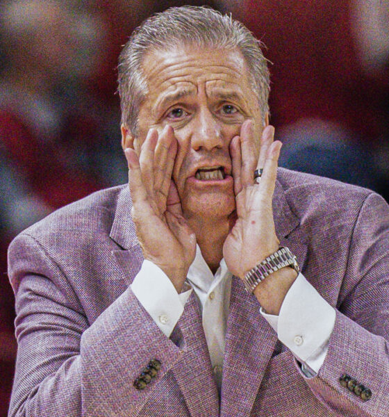 Arkansas Razorbacks coach John Calipari on the sidelines during game with the Southern Jaguars