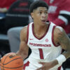 Arkansas Razorbacks guard Meleek Thomas on during game with the Southern Jaguars