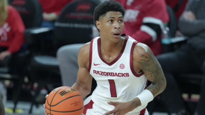 Arkansas Razorbacks guard Meleek Thomas on during game with the Southern Jaguars
