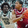 Arkansas Razorbacks guard Darius Acuff Jr. puts up a shot against the Michigan State Spartans