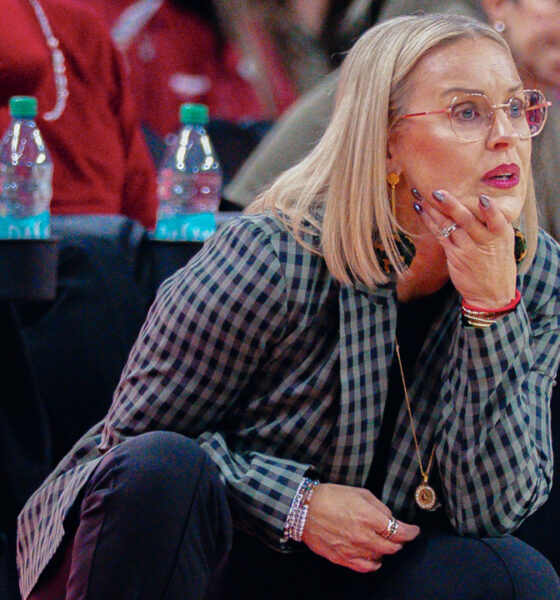 Arkansas Razorbacks coach Kelsi Musick on the sidelines against the Central Arkansas Bears