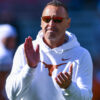 Texas Longhorns coach Steve Sarkisian on the field in warmups before a game against the Arkansas Razorbacks