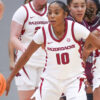 Arkansas Razorbacks Taleyah Jones playing defense against Southern Illinois