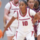 Arkansas Razorbacks Taleyah Jones playing defense against Southern Illinois