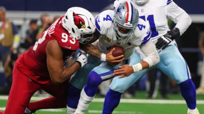 Dallas Cowboys quarterback Dak Prescott is sacked by the Arizona Cardinals