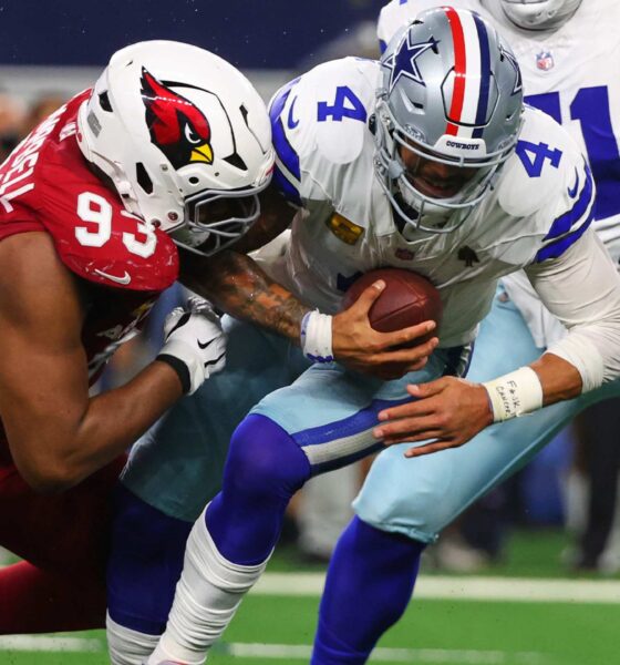 Dallas Cowboys quarterback Dak Prescott is sacked by the Arizona Cardinals