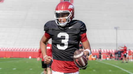 Arkansas Razorbacks quarterback Madden Iamaleava during a spring practice