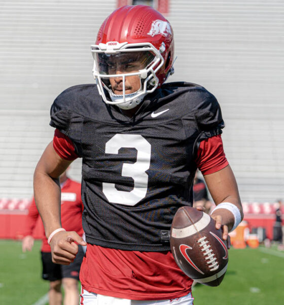Arkansas Razorbacks quarterback Madden Iamaleava during a spring practice