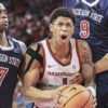 Arkansas Razorbacks guard Meleek Thomas drives against the Jackson State Tigers