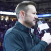 New Arkansas Razorbacks coach Ryan Silverfield addresses the crowd at Bud Walton Arena before game with Louisville