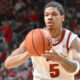 Arkansas Razorbacks guard Darius Acuff making a pass against the Fresno State Bulldogs