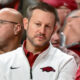 Arkansas Razorbacks coach Ryan Silverfield watching basketball game against Fresno State