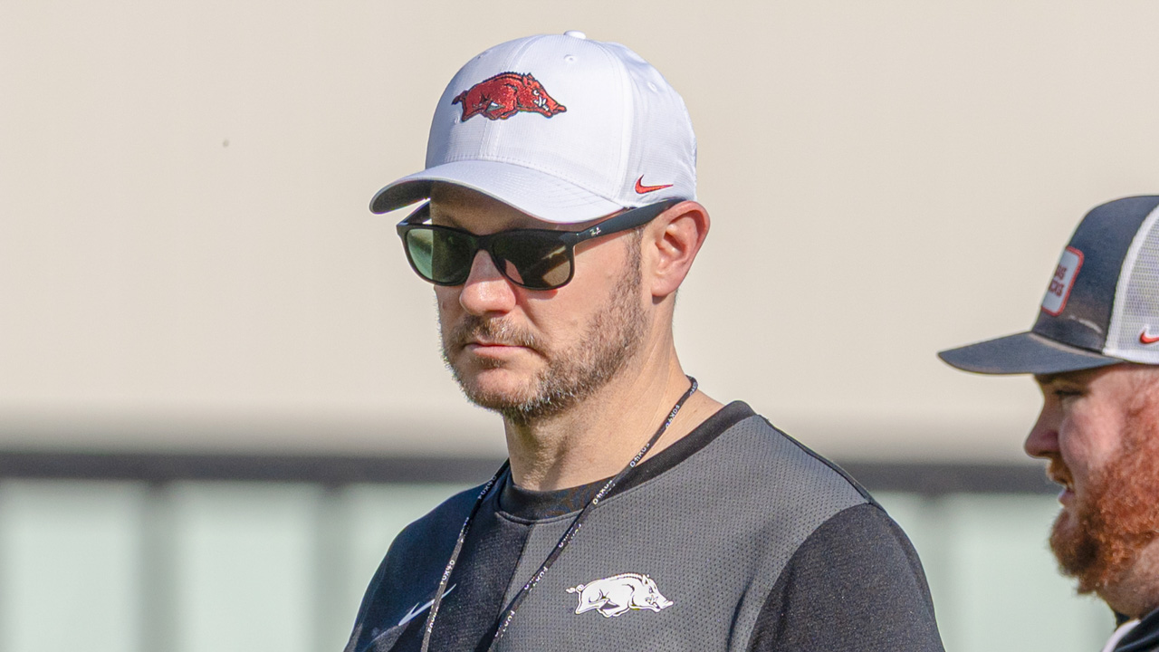 Arkansas Razorbacks coach Ryan Silverfield during a spring practice in Fayetteville, Ark.