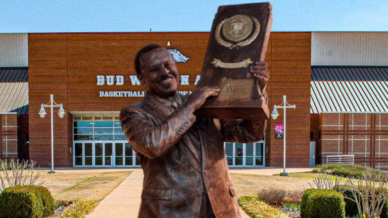 Rendering of Nolan Richardson statue outside Bud Walton Arena