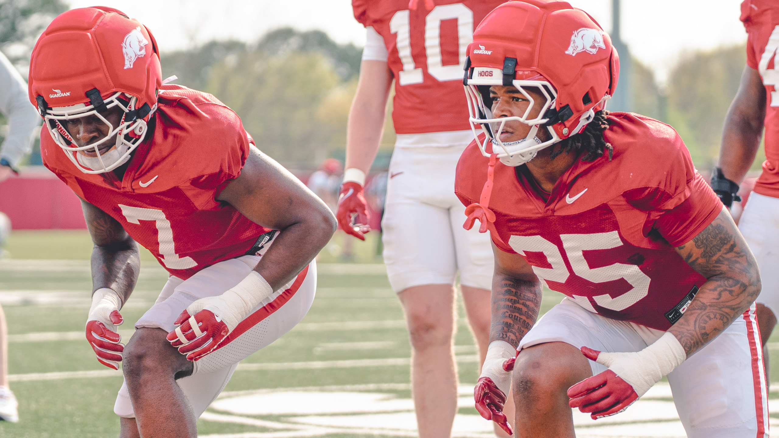 Bradley Shaw at Ja'Quavion Smith during spring practice