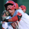 Arkansas Razorbacks TJ Pompey after hitting homer against Alabama