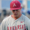 Hunter Dietz walks off the mound against Kentucky
