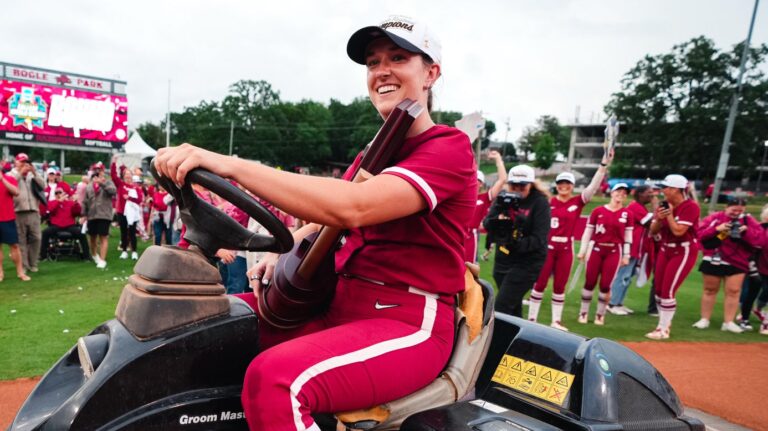 Arkansas celebrates its NCAA Super Regional and first-ever trip to the WCWS after beating Duke 10-2. | Arkansas Communications