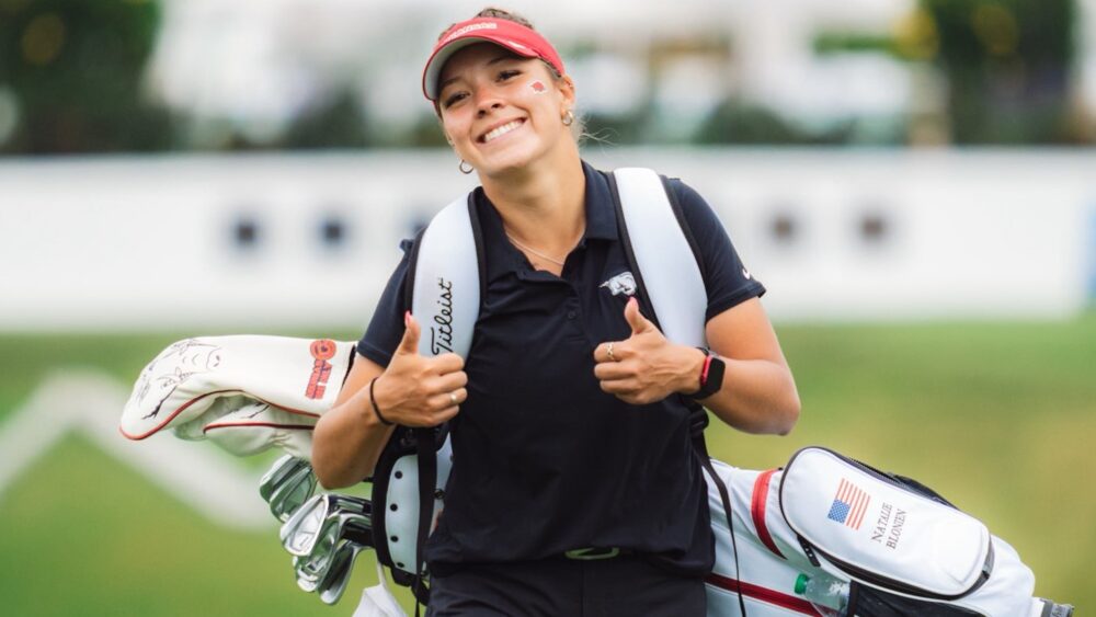 Arkansas golfer Natalie Blonien smiles during the NCAA Championship semifinals. | Arkansas Communications