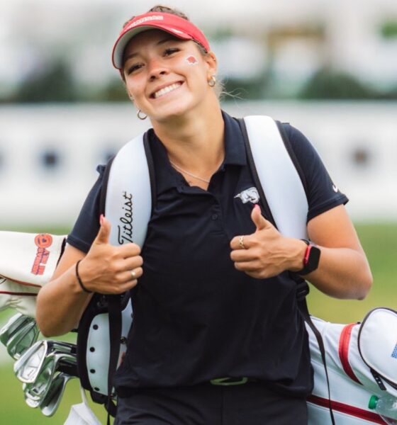 Arkansas golfer Natalie Blonien smiles during the NCAA Championship semifinals. | Arkansas Communications