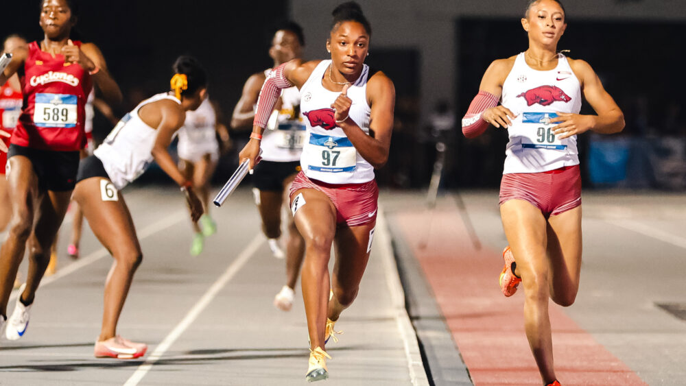 Arkansas 4x400M relay team won first place in a NCAA Regional meet to advance to the NCAA Championships. | Arkansas Communications