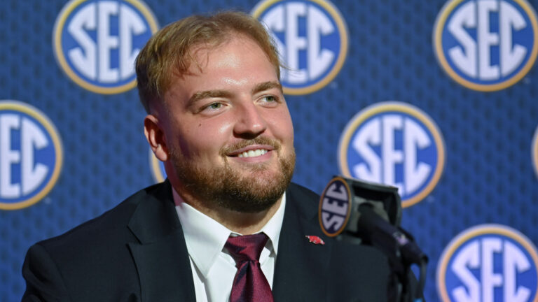 Arkansas’s Caden Kitler at SEC Media Days in Tampa, Fla.