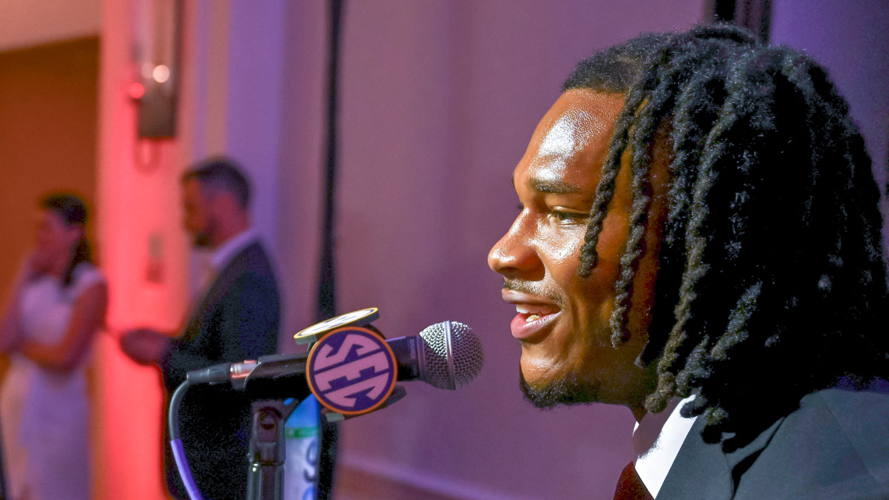 Arkansas’s Sutton Smith at SEC Media Days in Tampa, Fla.
