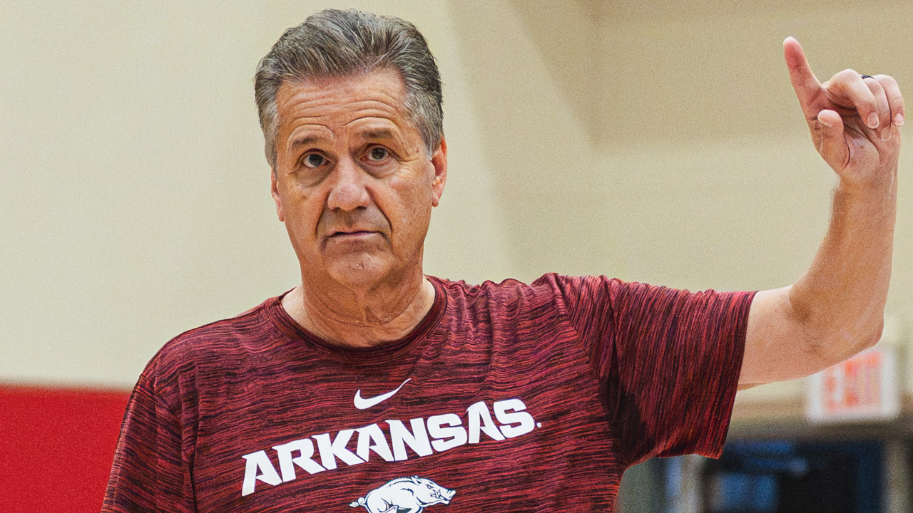 Arkansas coach John Calipari at a summer practice
