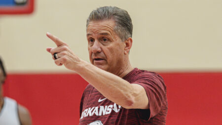 Arkansas coach John Calipari at a summer practice