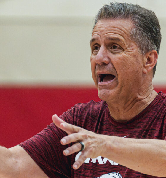 Arkansas coach John Calipari at a summer practice