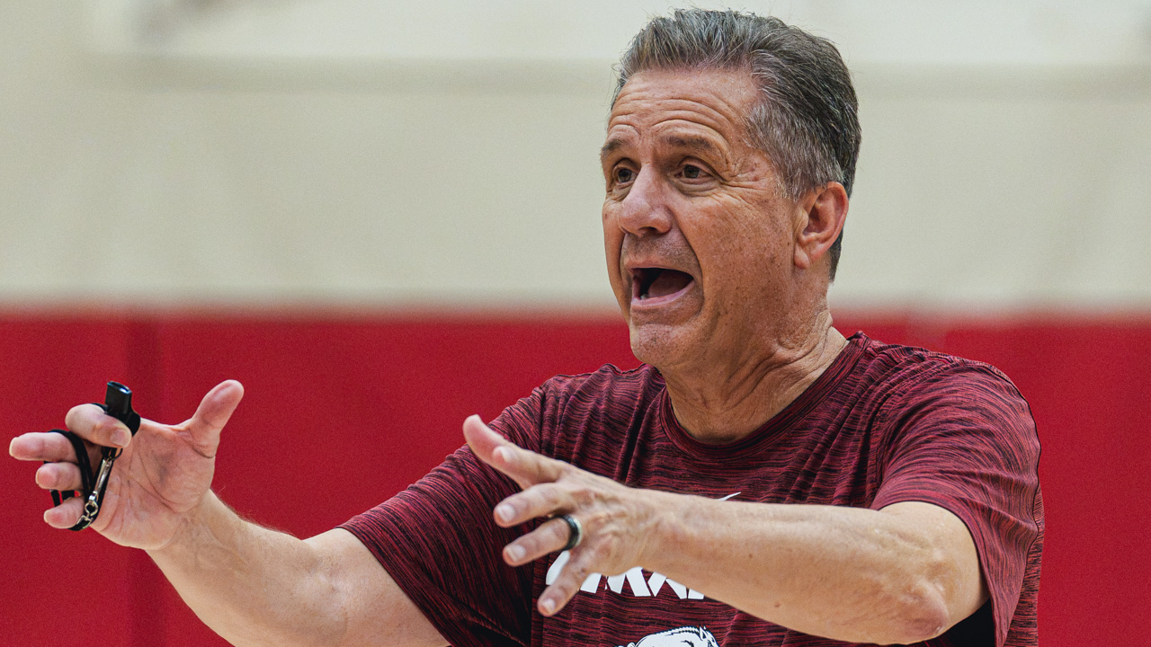 Arkansas coach John Calipari at a summer practice