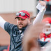 Razorback tight ends coach Morgan Turner during a spring practice in Fayetteville, Ark.