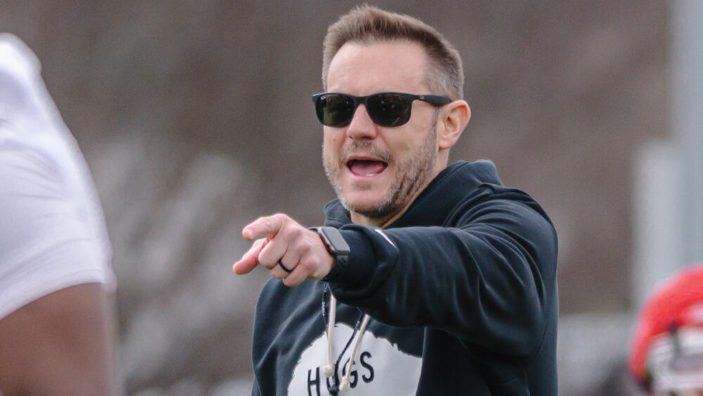 Arkansas Razorback coach Ryan Silverfield during spring practice in Fayetteville, Ark.