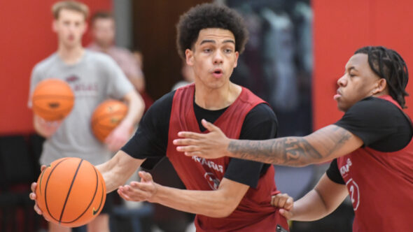 Arkansas Razorbacks wing Isaiah Sealy during a practice.