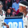 Arkansas Razorbacks Jordan Smith Jr. and JJ Andrews against Bahamas