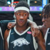 Arkansas Razorbacks Billy Richmond, JJ Andrews and Abdou Carleton in game against Carleton at Baha Mar Hoops Summer League