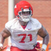 Arkansas Razorbacks offensive lineman Malachi Breland during fall camp practice.