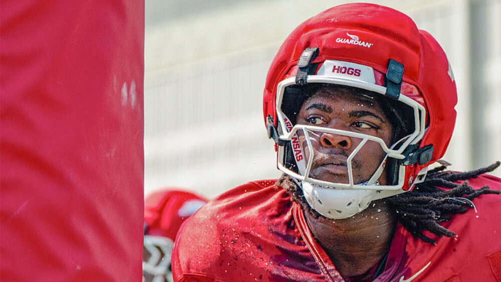 Arkansas Razorbacks defensive back Xadavien Sims during fall practices