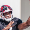 Arkansas Razorbacks quarterback KJ Jackson during drills in fall camp in Fayetteville, Ark.