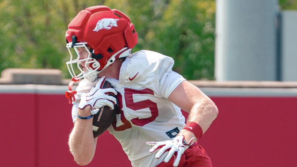 Arkansas Razorbacks tight end Ty Lockwood during fall camp practice.