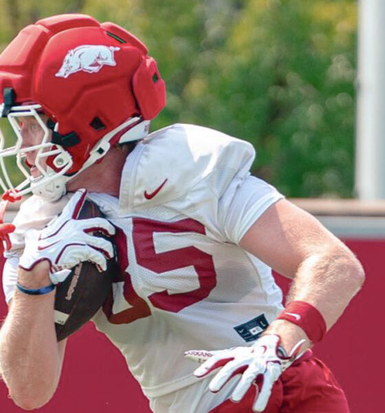 Arkansas Razorbacks tight end Ty Lockwood during fall camp practice.