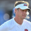 Ole Miss Rebels coach Lane Kiffin before game with Arkansas Razorbacks in Oxford, Miss.