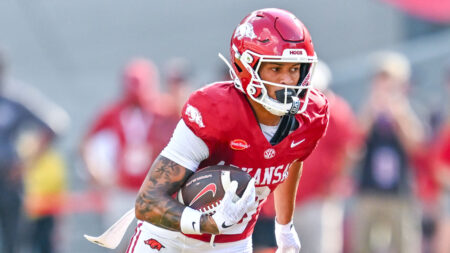 Arkansas Razorbacks wide receiver CJ Brown during game against North Alabama at Razorback Stadium