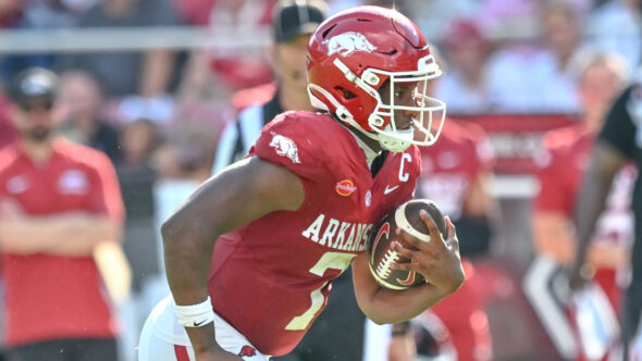 Arkansas Razorbacks quarterback KJ Jackson during game against North Alabama