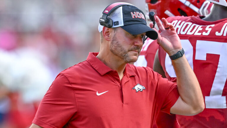 Arkansas Razorbacks coach Ryan Silverfield during game against North Alabama at Razorback Stadium