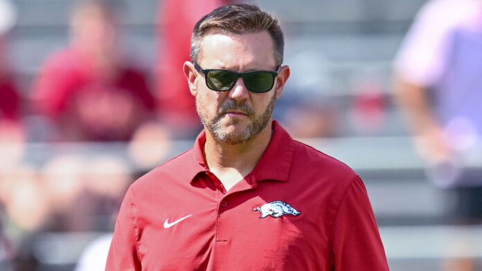 Arkansas Razorbacks coach Ryan Silverfield during game against North Alabama at Razorback Stadium