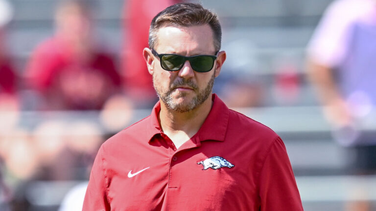 Arkansas Razorbacks coach Ryan Silverfield during game against North Alabama at Razorback Stadium