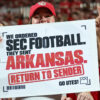 Utah fans with signs during Utes' domination of the Arkansas Razorbacks on Sunday night in Salt Lake City, Utah
