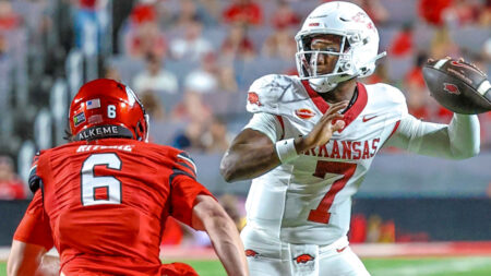 Arkansas Razorbacks quarterback KJ Jackson during game against the Utah Utes.